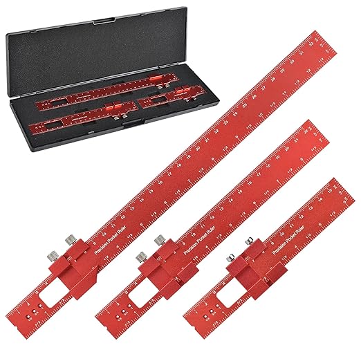 Woodworking Ruler Precision Pocket Rule - BOXmime 12,8,6 Inch Metal Slide Stop Marking Ruler Metric Inch Measuring Wood Working Scribing Rulers - Engineers Woodwork Adjustable Sliding Ruler