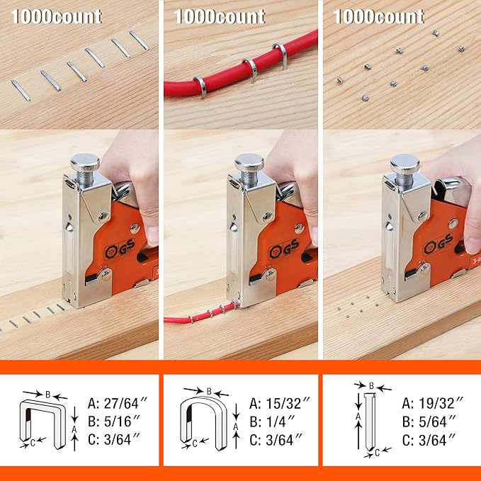 ValueMax Staple Gun, Heavy Duty 3-in-1 Manual Nail Gun with 3000 Staples, Upholstery Stapler for Wood, Furniture, Carpet, Carpentry, DIY, Wire, Decoration, Craft, Fixing Material, Decoration