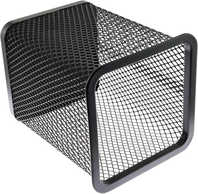 1-Pack Mesh Pen Holder Square Shape Pencil Container Multipurpose Metal Hollow Out Desktop Storage Organizer for Student Stationery Office Supplies(Black)