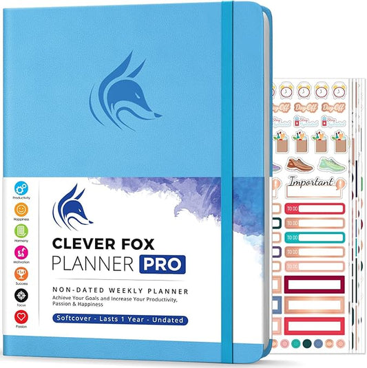 Clever Fox Planner PRO – Weekly & Monthly Life Planner to Increase Productivity, Time Management and Hit Your Goals, 8.5x11″ (Blue)