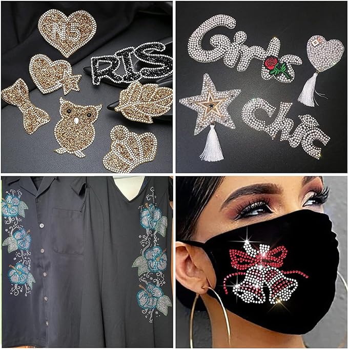 GLTECK Hotfix Applicator, Bedazzler Kit with 5784 PCS Rhinestones for Crafts, DIY Hot Fix Rhinestone Applicator Wand Setter Tool with 7 Tips, 6 Pattern Templates, Gloves, Tweezers & Cleaning Brush