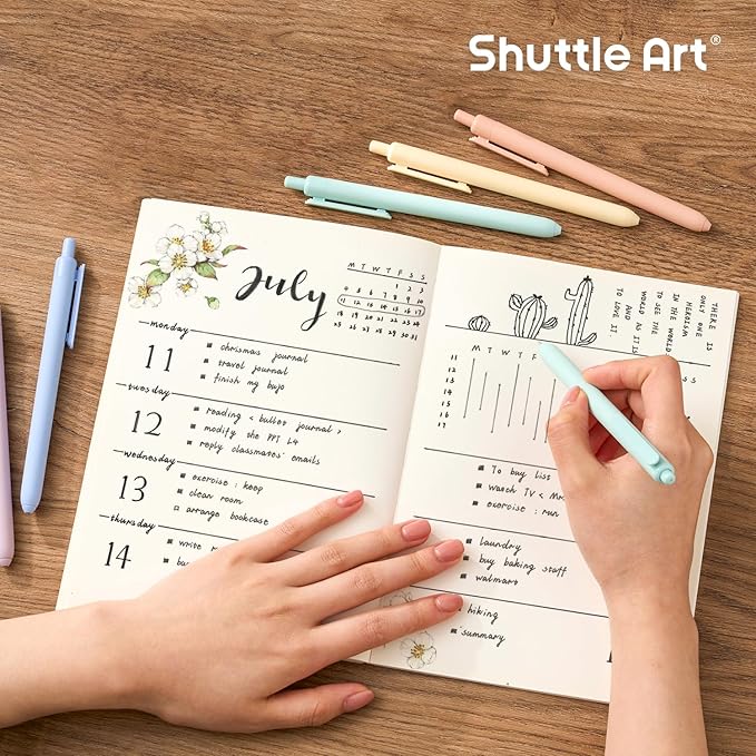 Shuttle Art Retractable Mild Gel Ink Pens - 22 Pack, Black Ink, Cute Fine Point Pens for Writing, Journaling & Notes