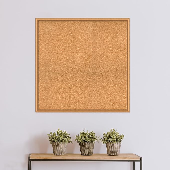 Amanti Art Natural Cork Board for Wall, 38x38 Vision Board with Bronze Frame, Oversize Corkboard Office Decor for Home Organization, Casual Corkboard Pinboard to Display Items for Home Organization