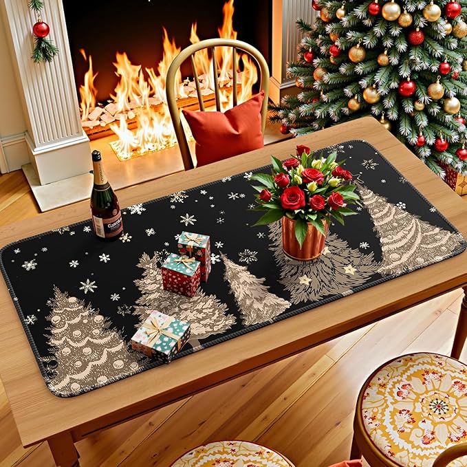 iCasso Black Desk Mat, Christmas Mouse Pad, Desk Matt for Desktop Accessories, Cute Desk Pad Mat, Large Mouse Pad for Desk, Anti-Slip Big Mousepad with Stitched Edges, Home Decoration