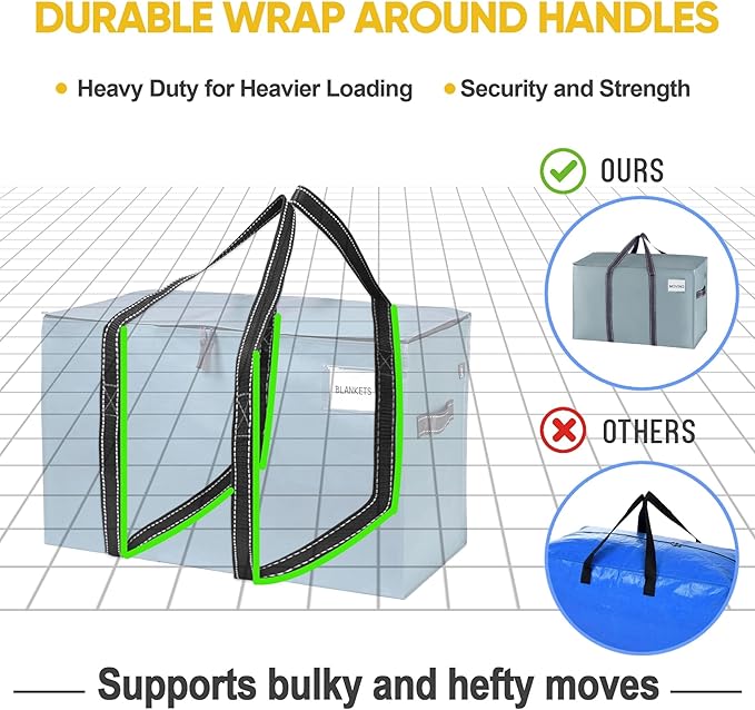 VENO 8 Pack Moving Bags, Heavy Duty, Moving Boxes Alternative, Packing Storage Supplies for Dorm Room Essentials with Zipper for Clothes, Extra Large Totes for Packaging (Light Blue Matte, 8 Pack)