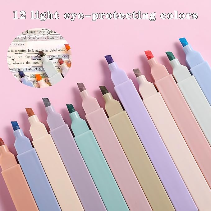 42 Pcs Big Capacity Pencil Pouch with Aesthetic School Supplies, 12 Pastel Highlighters, 5 Black Ink Gel Pens, 6 Mechanical Pencils Set 0.5 & 0.7mm, Sticky Notes, Stationary Set for Student(Black)