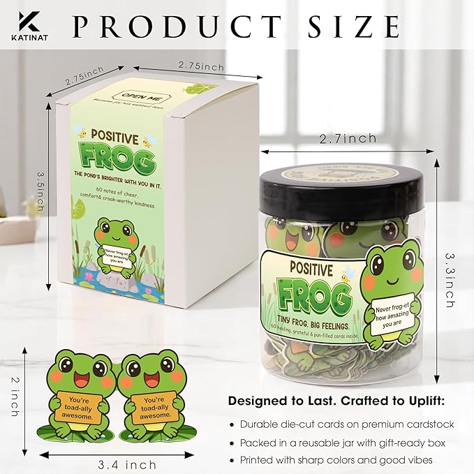 Positive Frog Jar – Thank You Gifts for Women, Men, Coworkers – Emotional Support Jar with 60 Notes – Appreciation Gifts for Coworkers, Teacher, Nurse, Retirement Gift for Men, Women, Frog Gift