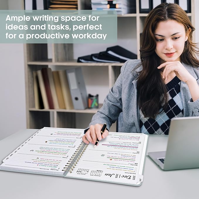 2026 Planner 8.5" x 11", Weekly and Monthly Calendar Planner Book, January 2026 - December 2026, Hardcover Spiral Planner with Monthly Tabs, Notes Pages, Perfect for Women & Men, A4 - Grey Blue