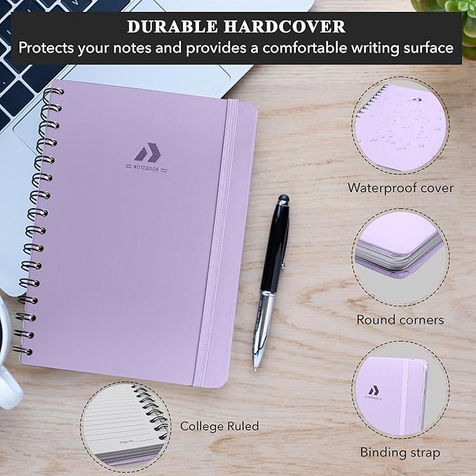 Lined Spiral Notebook Journal For Women & Men - Hardcover A5 Notebook 170 Pages, Journaling Notebooks for Work & Note Taking Writing Journal - Purple