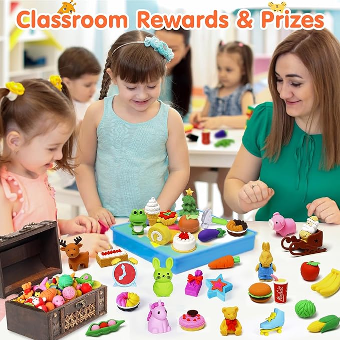 60 Pack Animal Pencil Erasers for Kids, 3D Mini Puzzle Take Apart Erasers, Desk Pets & Treasure Box Toys, Bulk Party Favors, Classroom Prizes, School Supplies, Gift for Boys & Girls