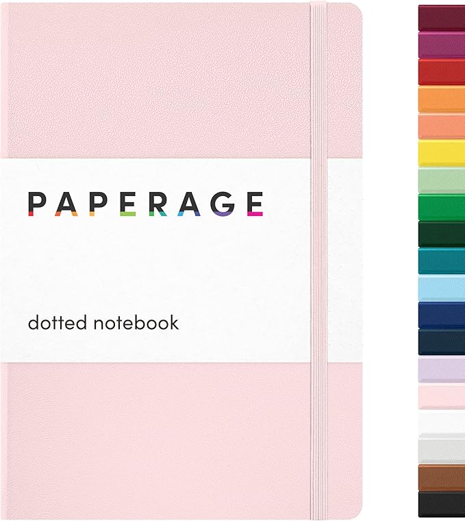 PAPERAGE Dotted Journal Notebook, (Blush), 160 Pages, Medium 5.6 in x 8 in - 100 GSM Thick Paper – Hardcover Journaling Notebook for Work, School & Bullet Journaling