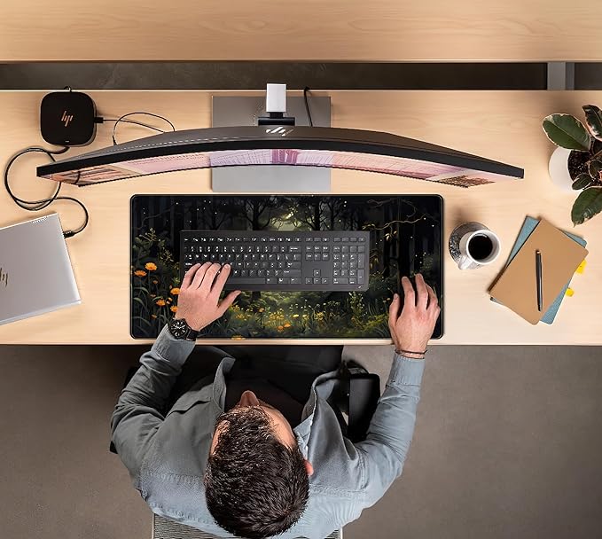 Dark Forest Desk Mat Mouse pad, Green Nature Deskmat XXL Large Extended Aesthetic Plant Mousepad Gaming Desk Pad, Big Laptop Computer Keyboard and Mouse Mat for Women Office Desk Decor 31.5x15.7 in