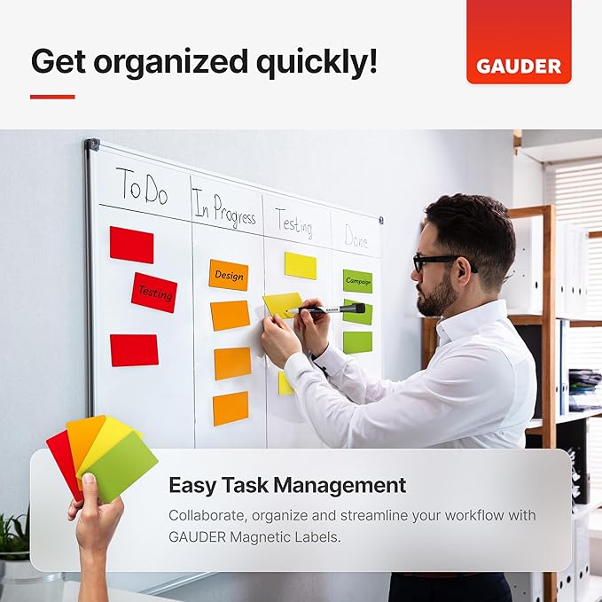 GAUDER Magnetic Labels Writable - Reusable Magnet Tags for Whiteboard, Chalkboard, Kanban Board and Refrigerator - Magnet Cards with Marker (30 Pack - 3 x 1 Inches)