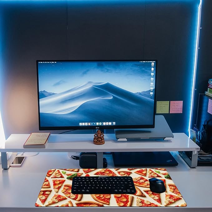 Desk Mat, Realistic Pizza Slices Desk Pad, Pizza Food Large Gaming Mouse Pad for Desk, 31.5"x15.7" Extended Big Computer Keyboard Mouse Pad with Non-Slip Base and Stitched Edge