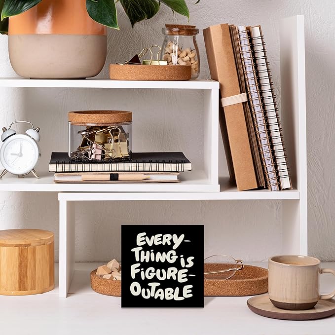 Inspirational Black Office Decor, Every Thing is Figure Outable Motivational Office Accessories Wooden Box Sign, Inspirational Gifts for Women, Men Wall Desk Shelf Tabletop Decoration