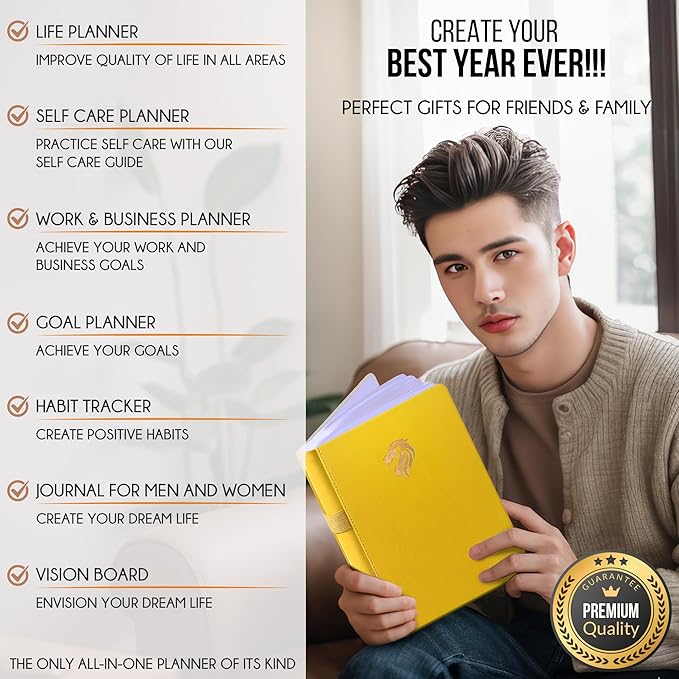 Life Planner - Undated Daily, Weekly & Monthly Planner with Budget Section | A 12 Month Journey to Increase Productivity & Happiness | Life Organizer & Gratitude Journal - Horizontal Format