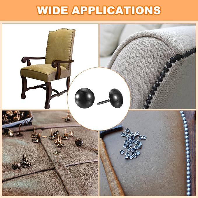 uxcell Upholstery Tacks Nail Pins Furniture, 200Pcs 11x17mm Thumb Tack Pins Assortment Kit Carbon Steel for Home Sofa DIY Decorative Nail Heads Nails, Black