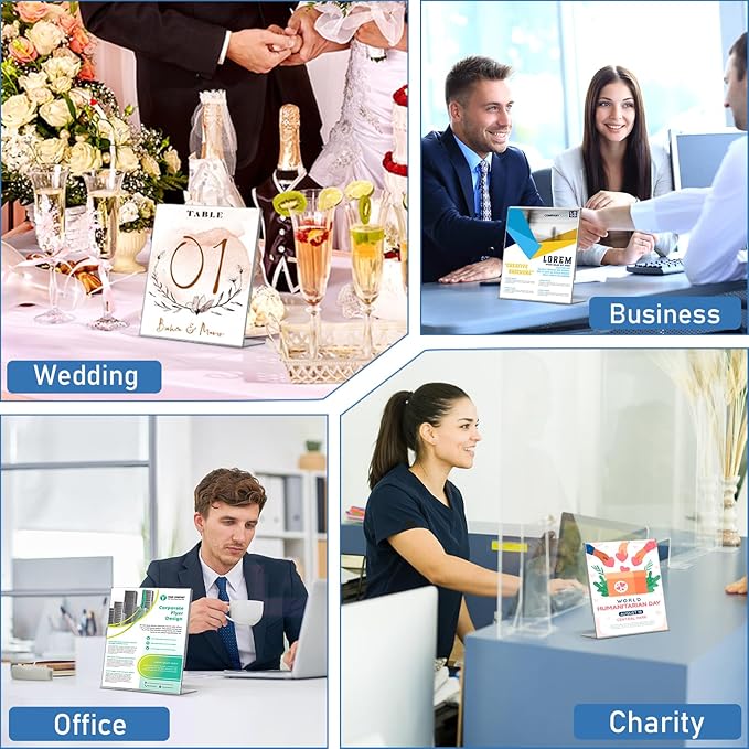 Acrylic Sign Holder 5x7 Inches, 13 Pack Clear Plastic Table Flyer Display Stand, L-Shape Vertical Menu Paper Holder Stand, Clear Picture Photo Flyer Display Stand for Restaurants, Store Fair,Office