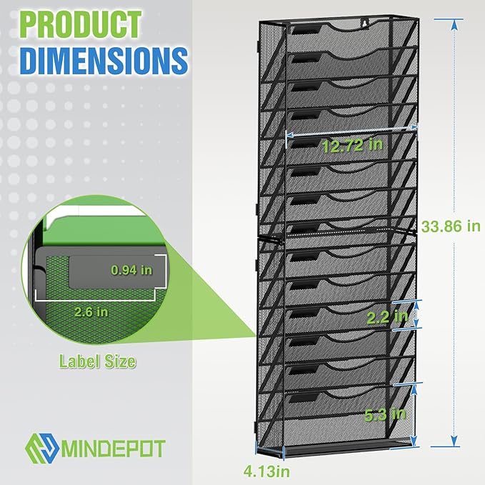 15 Tier Wall File Holder Hanging Wall File Organizer for Papers Mails Folders Document Magazine Organization, for Office School Home, Black