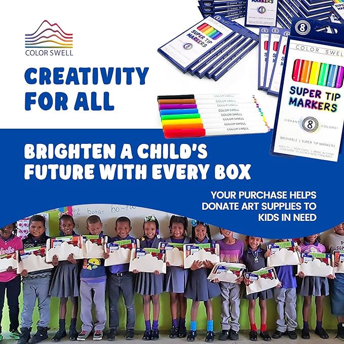 Color Swell 8-Pack Super Tip Markers – Washable, Non-Toxic, Ideal for Kids, Students, Adults, and Classroom Activities