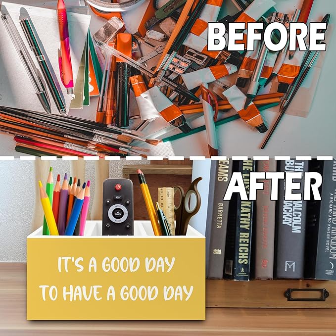 Inspirational Pen Pencil Holder Organizer for Desk, Inspirational Gifts for Women, It's a Good Day to Have a Good Day Motivational Wooden Box Sign for Home Office Desk Tabletop Decorations