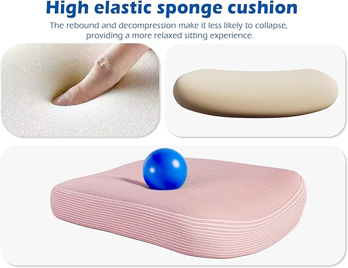 TRALT Ergonomic Office Chair - Desk Chair with Adjustable Headrest Lumbar Support Computer Chair - Mesh Comfy Chair with Flip-up Armrests - Gaming Chairs for Adults Home Office (Leather, Pink)