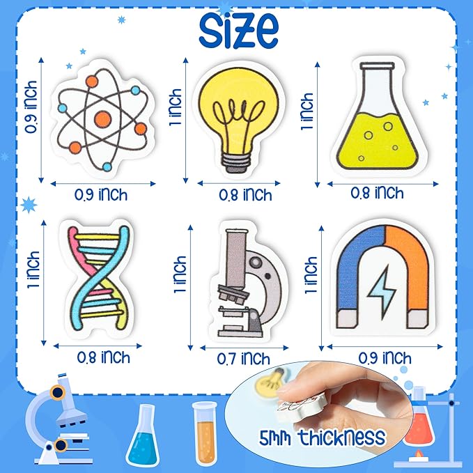 ANGOLIO Science Mini Eraser - 60P Summer Back to School for Kids Bulk Novelty Including microscopes U Shaped Magnets Lamp Bulb Pattern Pencil Eraser for Student Homework Summer Reward Classroom Prizes