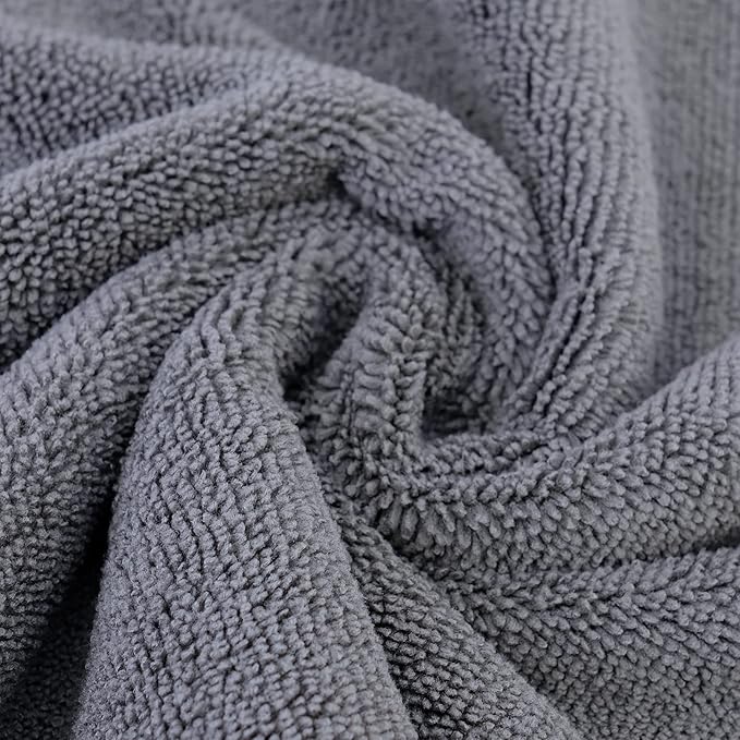 POLYTE Microfiber Cleaning Towel Ultrasonic Cut Edgeless (16x16, 24 Pack, Premium, Blue,Gray,Yellow)