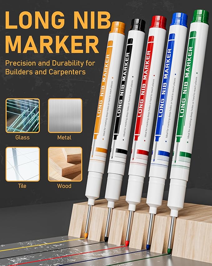 49 Pack Carpenter Pencil Set with Sharpener, Carpenter Pencils with Deep Hole Long-Nib Marker Pens, Carbide Scribe Tool & Construction Pencil for Architect Woodworking with Case