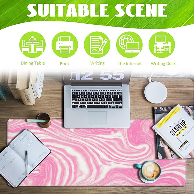 Desk Pad,Pink Marble Swirls Texture Desk Mat,Flow Liquid Waves Large Gaming Mouse Pad for Desk,Extended Big Computer Keyboard Mouse Pad with Non-Slip Base and Stitched Edge,31.5"x11.8"
