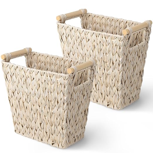 GRANNY SAYS Wicker Waste Baskets, Waterproof Bathroom Trash Can, Waste Basket for Bathroom, Decorative Bedroom Trash Can, 19 Liters/5 Gallons Wastebaskets with Handle, Garbage Can for Office, 2 Pack