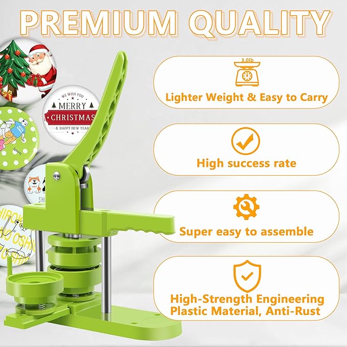 Button Maker Machine - Multiple Sizes 1.25in+2.25in, Kit for DIY Gifts, Button Press Machine with Free 200PCS 32-58mm Supplies & 2 Circle Cutter