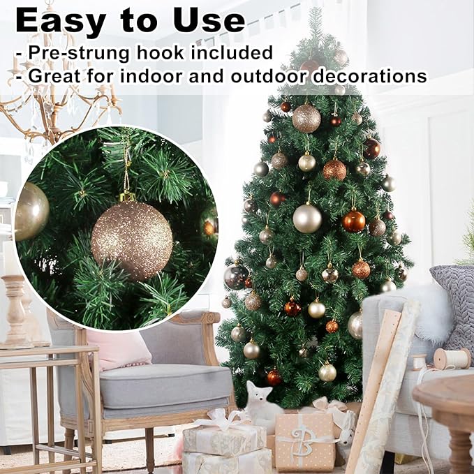 Champagne Gold 3.2" Large Christmas Balls - Christmas Tree Decoration Ornaments Shatterproof Hanging Balls for Birthday Halloween Holiday Wedding Decorations Set of 18pcs
