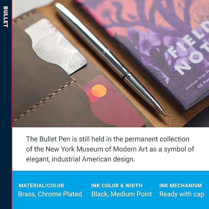 Fisher Space Pen Chrome Bullet Pen, Ballpoint, Brass, Black Ink, Gift Box