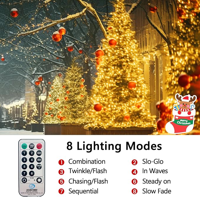 100FT 2000 LED Cluster Christmas Lights, Christmas Tree Lights Outdoor Indoor with 8 Modes & Timer & Remote, Firecrackers String Lights Waterproof for Garland Party Xmas Decorations, Warm White