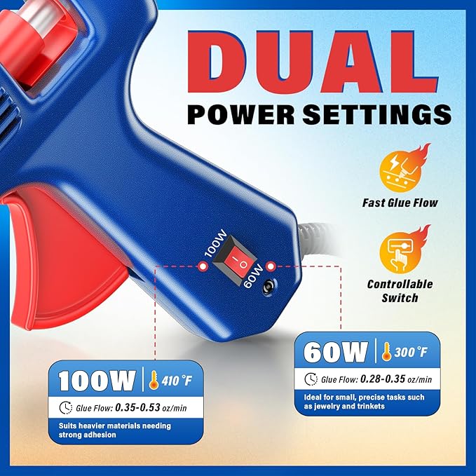 DIYSELF 1 Pack Hot Glue Gun丨Glue Gun Full Size丨Glue Gun and Sticks Set for Arts, Decorations, Repair, and Handmade DIY Projects丨Hot Glue Gun Kit丨20 Extra Glue Sticks丨Craft Glue Guns丨60/100W(Blue）