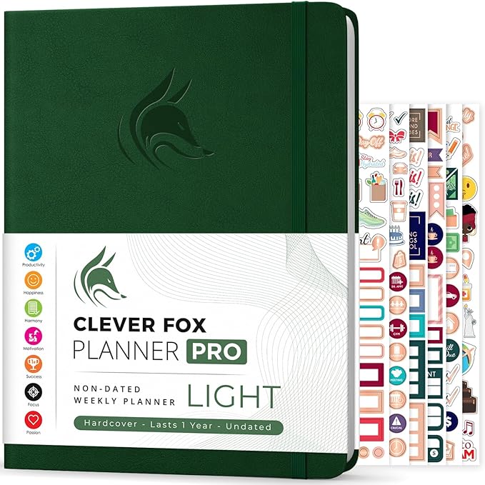 Clever Fox Planner PRO Light – Weekly & Monthly Life Planner to Increase Productivity, Time Management and Hit Your Goals, 8.5x11″ (Forest Green)