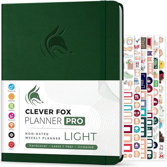 Clever Fox Planner PRO Light – Weekly & Monthly Life Planner to Increase Productivity, Time Management and Hit Your Goals, 8.5x11″ (Forest Green)