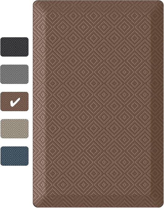Ophanie Kitchen Mats for Floor, 9/10 Inch Thick Kitchen Rugs, Anti Fatigue Standing Cushioned Mat, Waterproof,Comfort Ergonomic Mat for Office, Home, Sink, 20''x32'' Brown Non-Slip Bottom