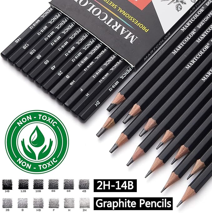 Drawing Sketching Pencils Set, 12 Pack Graphite Pencils(14B - 2H), Ideal for Drawing Art, Sketching, Shading, Artist Pencils for Beginners & Pro Artists