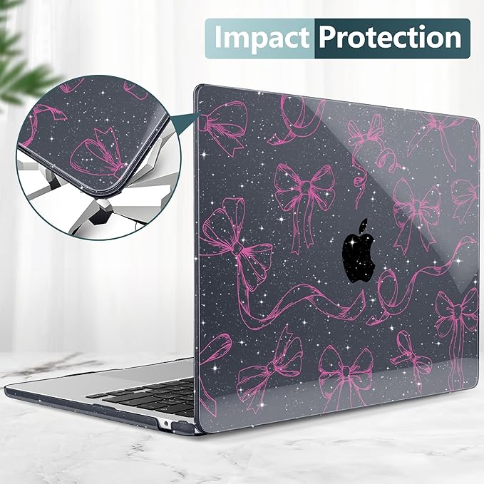 DONGKE Compatible with M4 MacBook Air 15 inch Case 2025-2023 A3241 A3114 A2941 M3 M2 Retina Display Touch ID, Plastic Hard Case & Keyboard Skin for MacBook Air 15" - Sparkly Black Bows