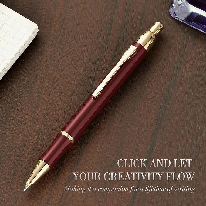 Red Gel Pen With 24K Gold Finish, Fine lacquer work, Fancy Men's And Women's Gift Set, Professional, ADMOK Black Refill, Smooth Writing, Executive, Commercial, Click, Nice Retractable Pens