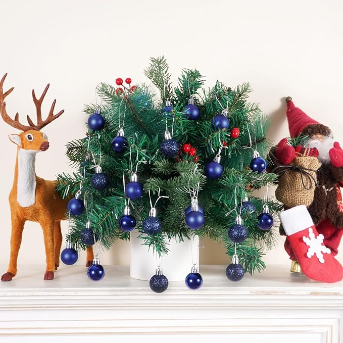 30ct Christmas Ball Ornaments, 1.18" Shatterproof Christmas Tree Decorations, Perfect Hanging Ball for Indoor/Outdoor Holiday Party Decor (Dark Blue)