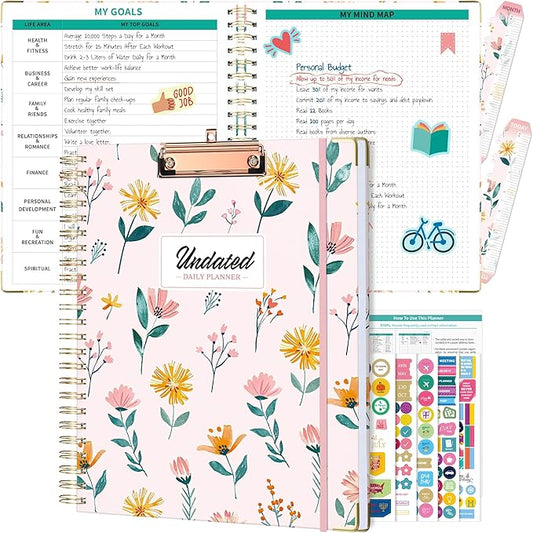 Ospelelf Undated Spiral Bound Planner 2025 2026 Daily, Weekly and Monthly Planners, Pink Teacher Planner 12 Month 8.5 x 11