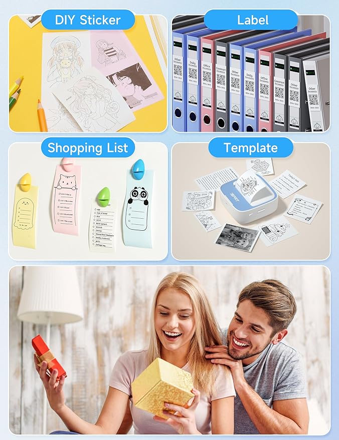 iDPRT Portable Sticker Maker Machine with 1 Roll Sticker Paper, Mini Printer Efficiently and Quickly, Thermal Printer for Study Notes, Pictures, DIY, Label, Free App with Multiple Templates,Blue