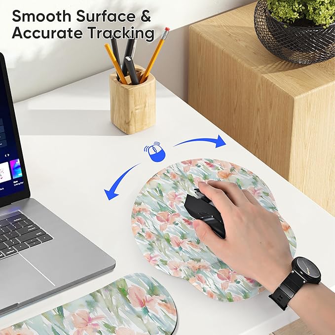 Ergonomic Keyboard Mouse Pad Wrist Rest Support Set for Laptop/Computer/Desktop,Memory Foam Hand Rest Wrist Cushion for Gaming/Office,Lightweight Comfortable & Pain Relief (Watercolor Flowers)