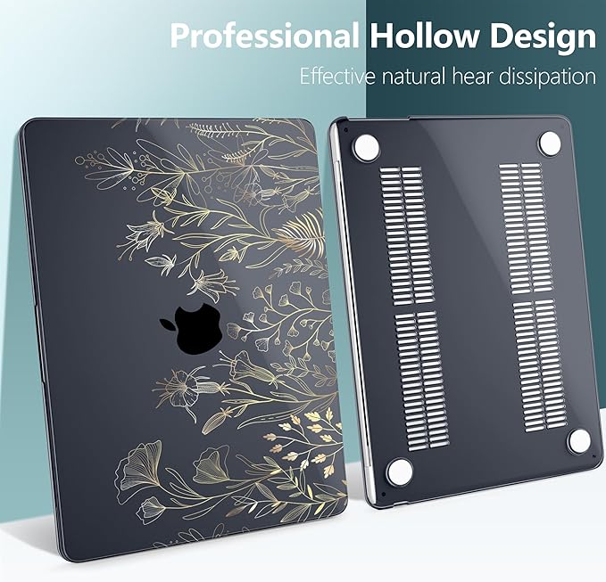 DONGKE Compatible with M4 MacBook Air 15 inch Case 2025 2024 2023 A3241 A3114 A2941 M3 M2 Liquid Retina Display Touch ID, Plastic Hard Case & Keyboard Skin & Screen Protector - Floral Blooming