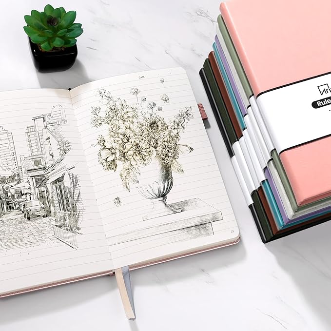 Annecy Lined Journal Notebook, Hardcover Numbered College Ruled Journal, Medium 5.5x 8.25, 160 Pages 100GSM Writing Paper, Turquoise