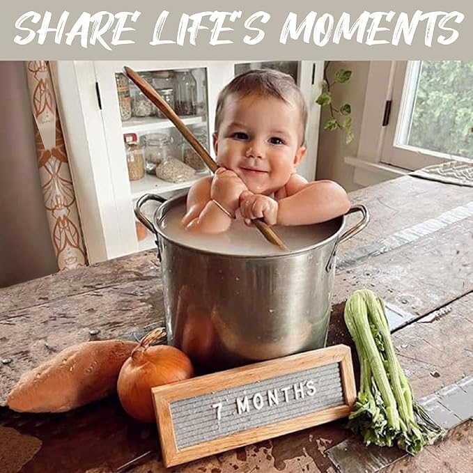 Felt Like Sharing Small Letter Board (Gray Felt - 10”x3.5”) – Changeable Message Board with 3 Sets of Felt Board Letters – Statement Wall Sign for Quotes, Home or Holiday Decor In Oak Frame