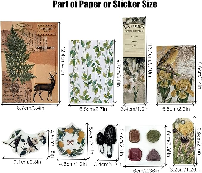 260PCS Vintage Journaling Scrapbooking Supplies Scrapbook Sticker Paper Ephemera Pack for Bullet Junk Journal Planners Collage Craft Notebooks Album (Plants and Birds)